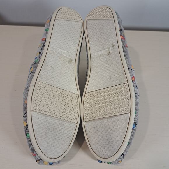 Toms Corduroy Grey Christmas Light Slip on Holiday Shoes Women's Size 8 - Picture 7 of 10